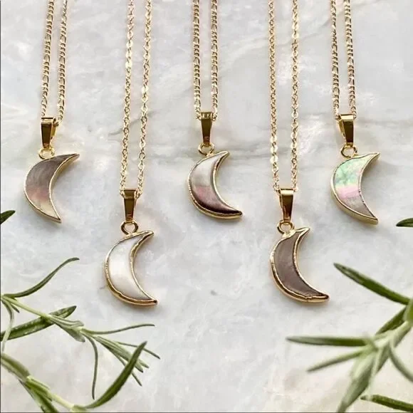 Mother of Pearl Crescent Moon Necklace - Picture 5 of 13